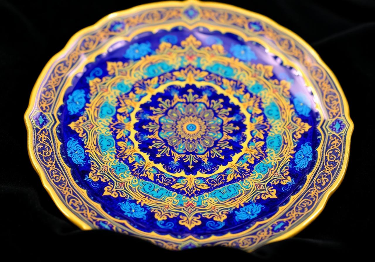 Mina-kari — Persian vitreous enamelwork in cobalt, turquoise and gold